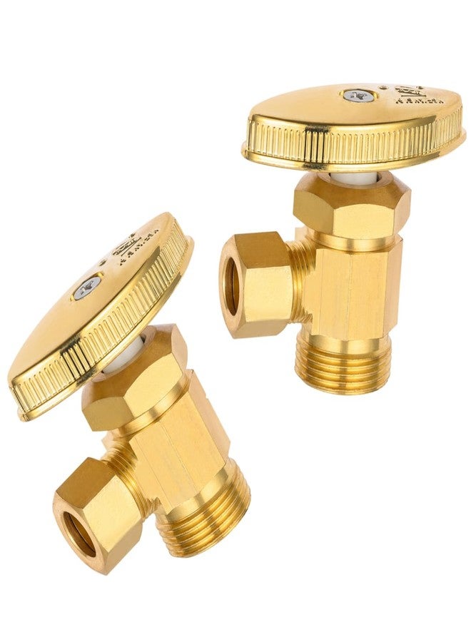 EFIELD (Pack of 2) EFIELD Angle Stop Valve 1/2" Nominal (5/8" OD) Compression x 3/8" OD, Multi-Turn, Brushed Brass,(VALVE400-2PCS) - Image 1