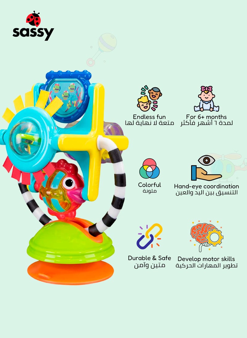 Sassy 2-in-1 Suction High Chair Activity Toy for Babies | Sensory Spinning Tray Toy for Early Learning | Hand-Eye Coordination Play | Table & Floor Use | 15 x 11 x 21 CM - Image 3