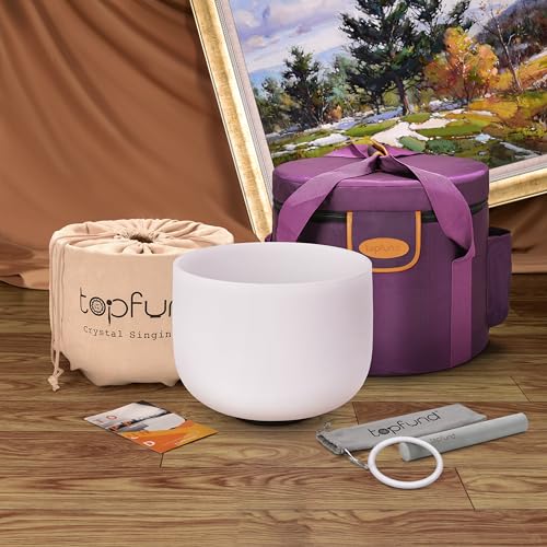 TOPFUND 10" 440Hz F Note Crystal Singing Bowl Heart Chakra with Heavy Duty Carrying Case and Suede Mallet - Image 2
