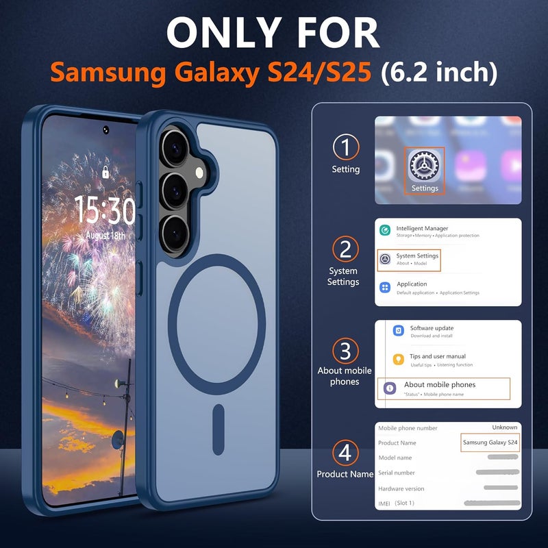 حافظة المغناطيسية لهواتف Samsung S24/S25 [متوافقة مع تقنية MagSafe] | 2 طبقة حماية للشاشة | مقاومة للتصفر وبصمات الأصابع، مقاومة للصدمات، نسيج ناعم وشفاف يناسب شكل الهواتف - لون أزرق داكن - Image 2