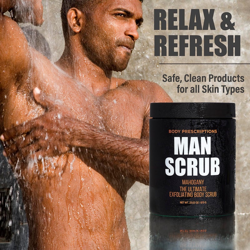 Body Prescriptions Menâ€™s Exfoliating Body Scrub â€“ Ultimate Skin Cleansing Wash in Jar with Twist-Top Lid, For All Skin Types, 21 Ounce (Pack of 1), Mahogany - Image 4
