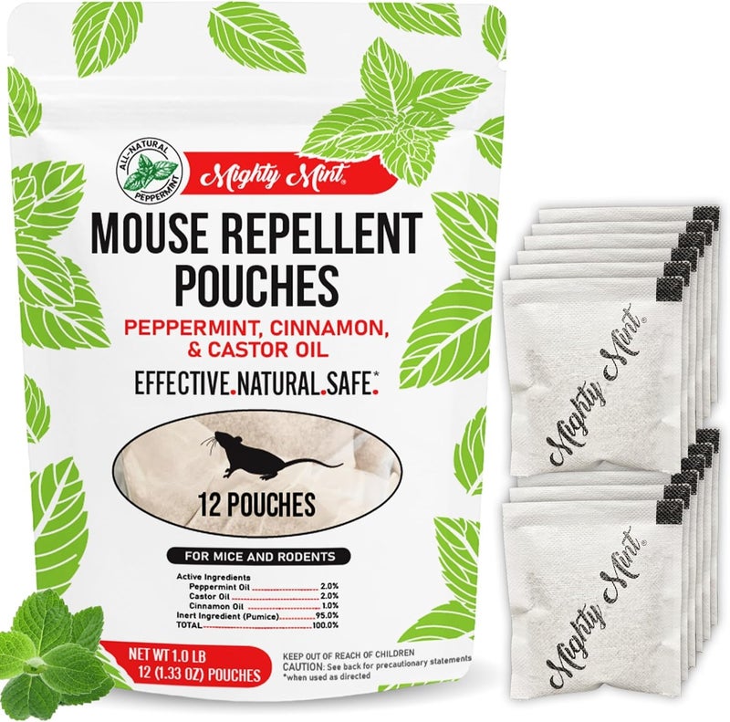Mighty Mint Mouse Repellent Pouches – Peppermint, Castor Oil & Cinnamon Formula – Natural Indoor Deterrent for Mice and Rodents – Plant-Based, Long-Lasting Protection – 12 Count - Image 1