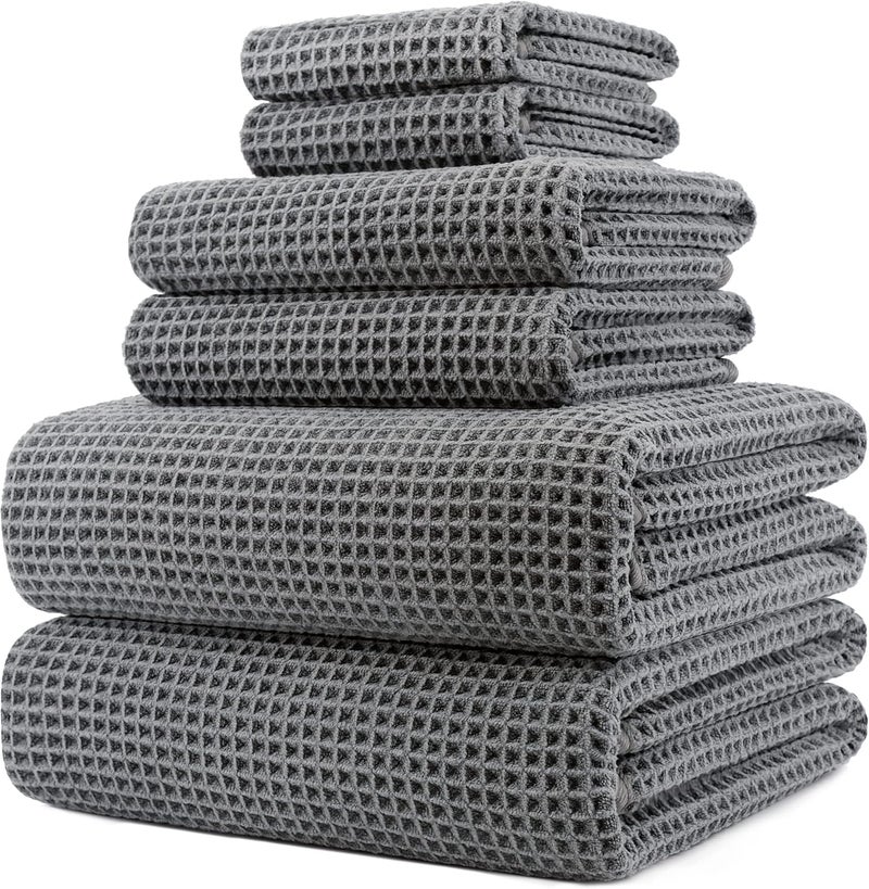 Polyte Oversize, 60 x 30 in., Quick Dry Lint Free Microfiber Bath Towel Set, 6 Piece (Waffle Weave) - Image 1