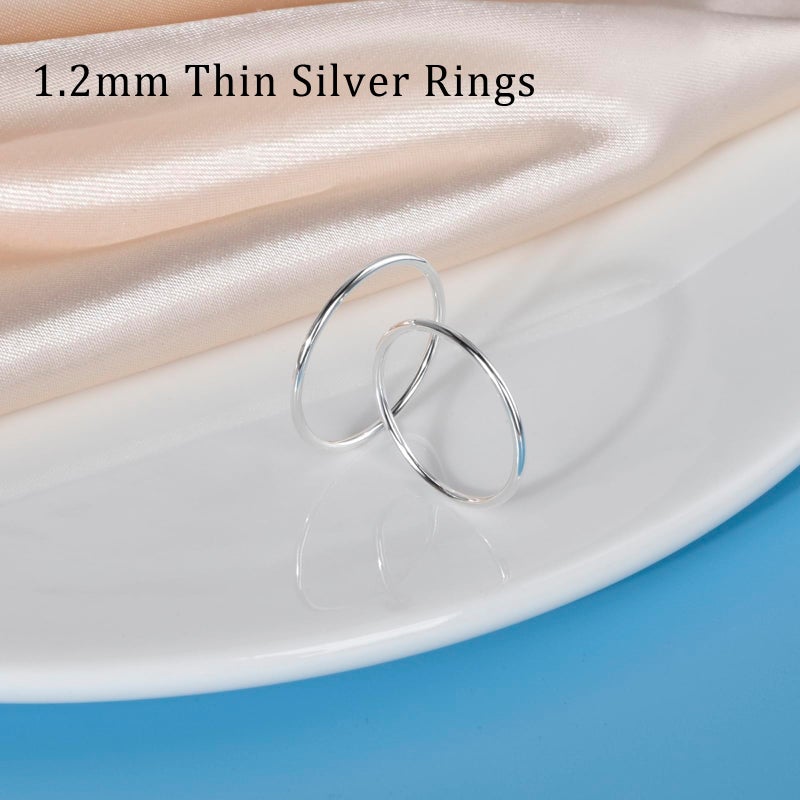 CANDYFANCY 925 Sterling Silver 1.2mm Stacking Midi Thin Rings Pinky Ring Stack Knuckle Rings Band Silver Ring Size 4.25 - Image 5