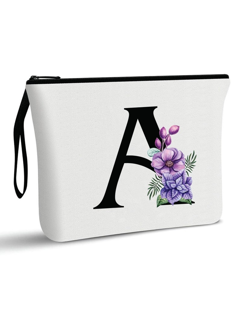 برينت شوب فور مي حقيبة مكياج للسفر بحروف أولية للنساء هدايا عيد ميلاد فريدة للأم - حقيبة مستحضرات تجميل لوصيفة العروس - هدايا حقيبة مكياج أولية من القماش مع سحاب (أ) - Image 1