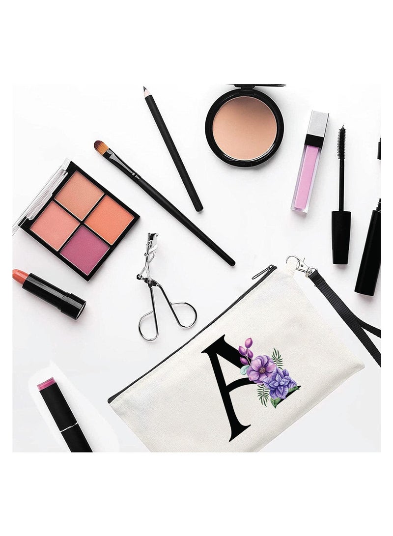 برينت شوب فور مي حقيبة مكياج للسفر بحروف أولية للنساء هدايا عيد ميلاد فريدة للأم - حقيبة مستحضرات تجميل لوصيفة العروس - هدايا حقيبة مكياج أولية من القماش مع سحاب (أ) - Image 2