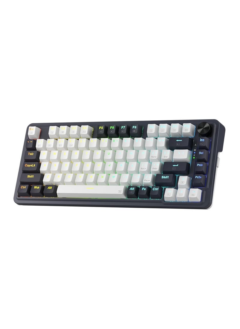 Redragon K673 PRO 75% Wireless Gasket RGB Gaming Keyboard, 3-Modes 81 Keys Compact Mechanical Keyboard w/Hot-Swap Socket, Dedicated Knob Control & Sound Absorbing Pads