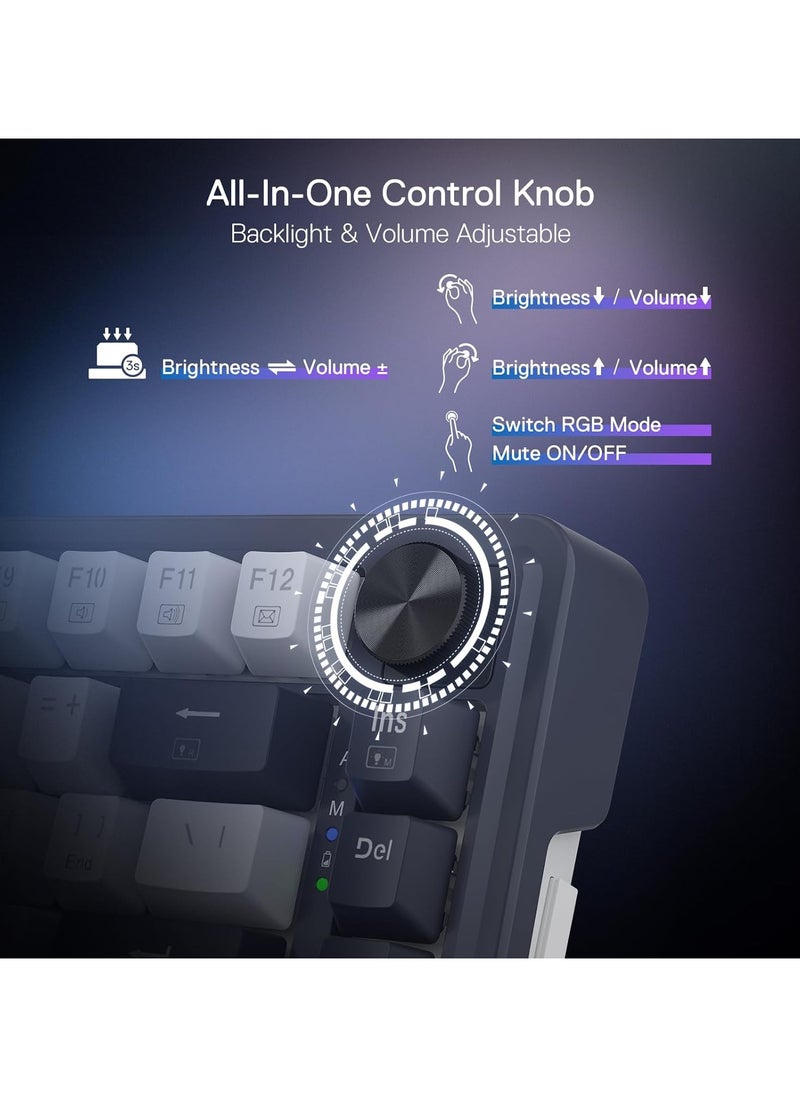 Redragon K673 PRO 75% Wireless Gasket RGB Gaming Keyboard, 3-Modes 81 Keys Compact Mechanical Keyboard w/Hot-Swap Socket, Dedicated Knob Control & Sound Absorbing Pads