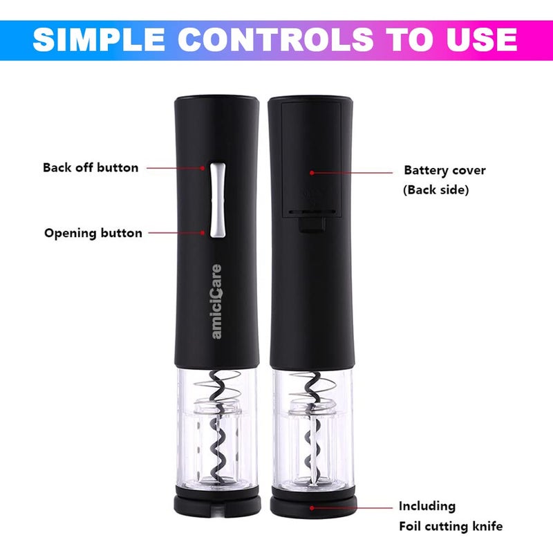 amiciCare amiciCare Electric Wine Bottle Opener Automatic Corkscrew Opener with Foil Cutter and 4xAA Battery  - Image 2