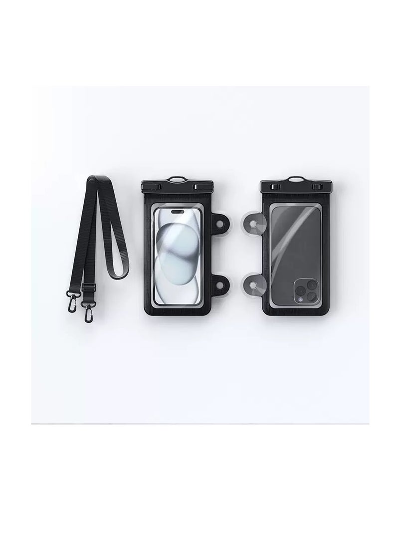 CityRiya-Long 2Pcs Floating Waterproof Phone Pouch Set - Touch-Sensitive Floating Dry Bag, IPX8 Certified Underwater Case with Buoyancy Design for Phones up to 7.2'' - Ideal for Swimming, Diving, Beach & Water Sports - Leak-Proof, Shockproof & Universal Fit(YS22-Black)  - Image 1