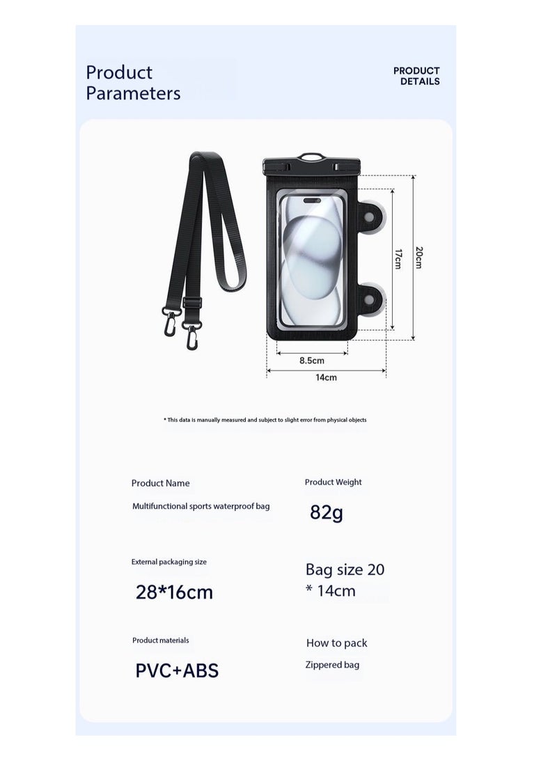CityRiya-Long 2Pcs Floating Waterproof Phone Pouch Set - Touch-Sensitive Floating Dry Bag, IPX8 Certified Underwater Case with Buoyancy Design for Phones up to 7.2'' - Ideal for Swimming, Diving, Beach & Water Sports - Leak-Proof, Shockproof & Universal Fit(YS22-Black)  - Image 2