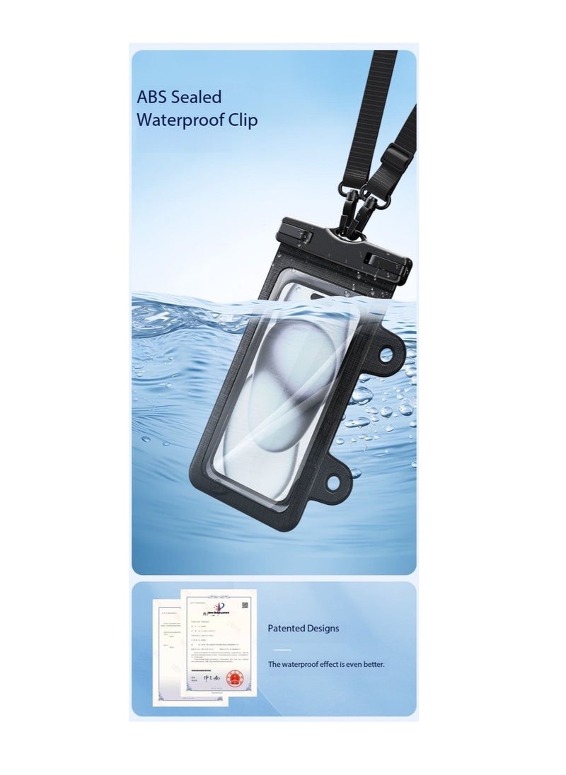 CityRiya-Long 2Pcs Floating Waterproof Phone Pouch Set - Touch-Sensitive Floating Dry Bag, IPX8 Certified Underwater Case with Buoyancy Design for Phones up to 7.2'' - Ideal for Swimming, Diving, Beach & Water Sports - Leak-Proof, Shockproof & Universal Fit(YS22-Black)  - Image 5