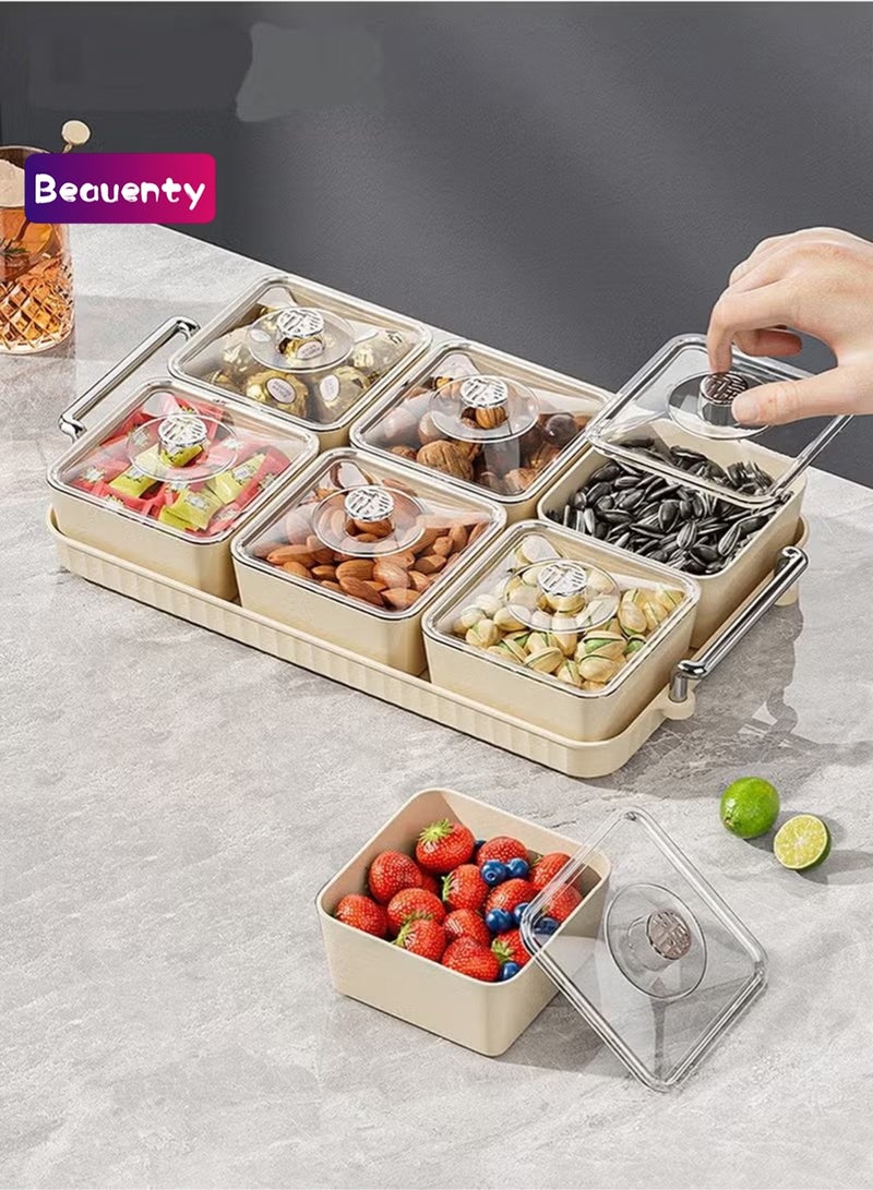 بيوينتي وجبة خفيفة صينية تقديم مع غطاء، 6 الحلوى البلاستيكية والجوز علبة تقديم مع مقبض الحمل - Image 1