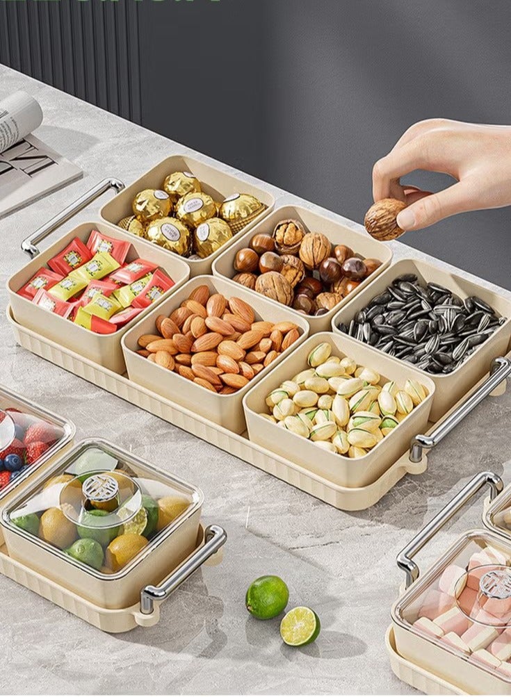 بيوينتي وجبة خفيفة صينية تقديم مع غطاء، 6 الحلوى البلاستيكية والجوز علبة تقديم مع مقبض الحمل - Image 3