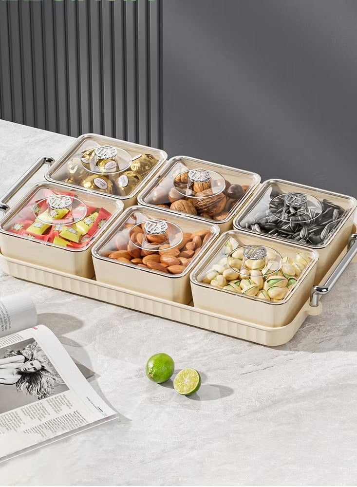 بيوينتي وجبة خفيفة صينية تقديم مع غطاء، 6 الحلوى البلاستيكية والجوز علبة تقديم مع مقبض الحمل - Image 2