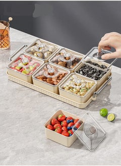 Beauenty Snack Serving Tray with Lid, 6 Plastic Candy and Nut Serving Container set with Carrying Handle  - Image 1