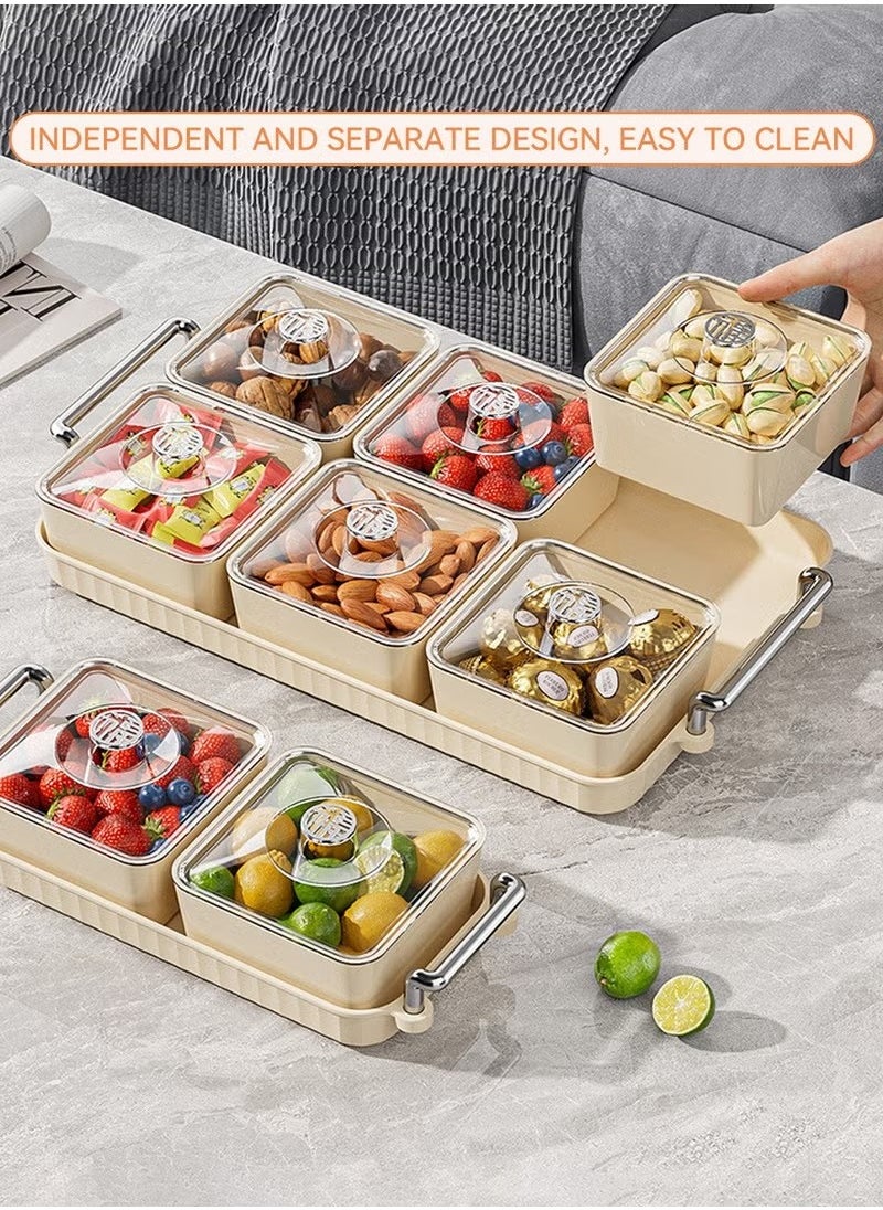 Snack Serving Tray with Lid, 6 Plastic Candy and Nut Serving Container set with Carrying Handle