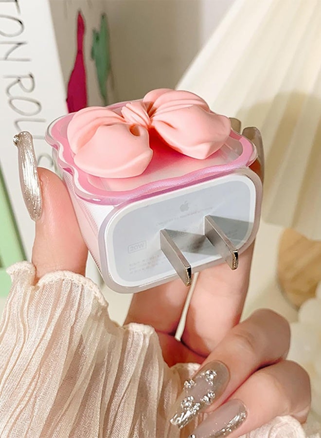 Compatible for iPhone 18W/20W USB-C Charger Cover Clear Lovely 3D Bowknot Waves Design Soft Charger Protector Cute Cable Case Saver Protector for Girls Women-Pink Bowknot - Image 5