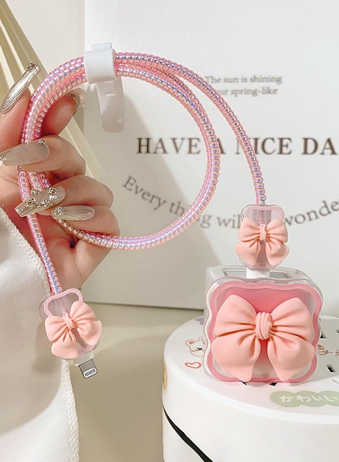 Compatible for iPhone 18W/20W USB-C Charger Cover Clear Lovely 3D Bowknot Waves Design Soft Charger Protector Cute Cable Case Saver Protector for Girls Women-Pink Bowknot - Image 4
