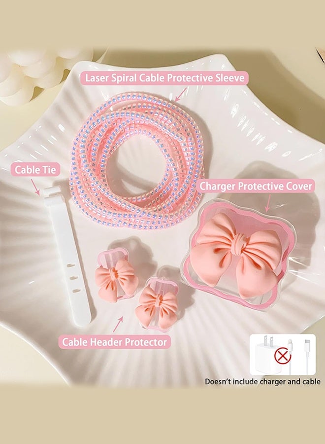 Compatible for iPhone 18W/20W USB-C Charger Cover Clear Lovely 3D Bowknot Waves Design Soft Charger Protector Cute Cable Case Saver Protector for Girls Women-Pink Bowknot - Image 2