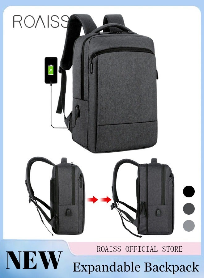 roaiss Scalable Waterproof Backpack Casual Breathable Large Capacity Oxford School Bag with USB Port for Men Work Travel Flight Business 15.6" Laptop Dark Grey - Image 1