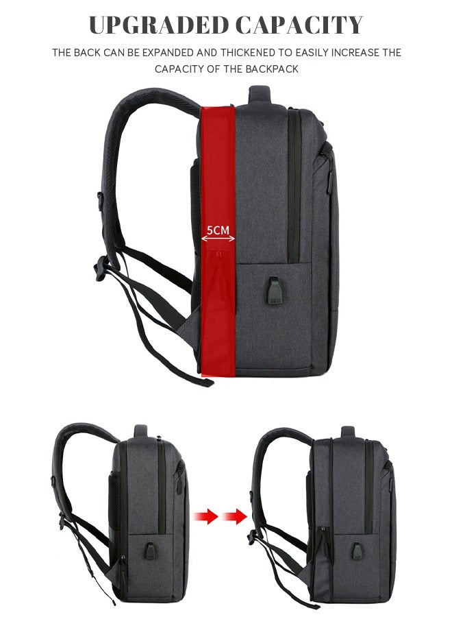 roaiss Scalable Waterproof Backpack Casual Breathable Large Capacity Oxford School Bag with USB Port for Men Work Travel Flight Business 15.6" Laptop Dark Grey - Image 3