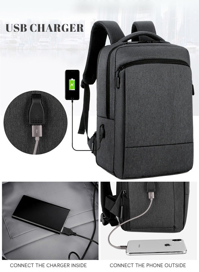 roaiss Scalable Waterproof Backpack Casual Breathable Large Capacity Oxford School Bag with USB Port for Men Work Travel Flight Business 15.6" Laptop Dark Grey - Image 2