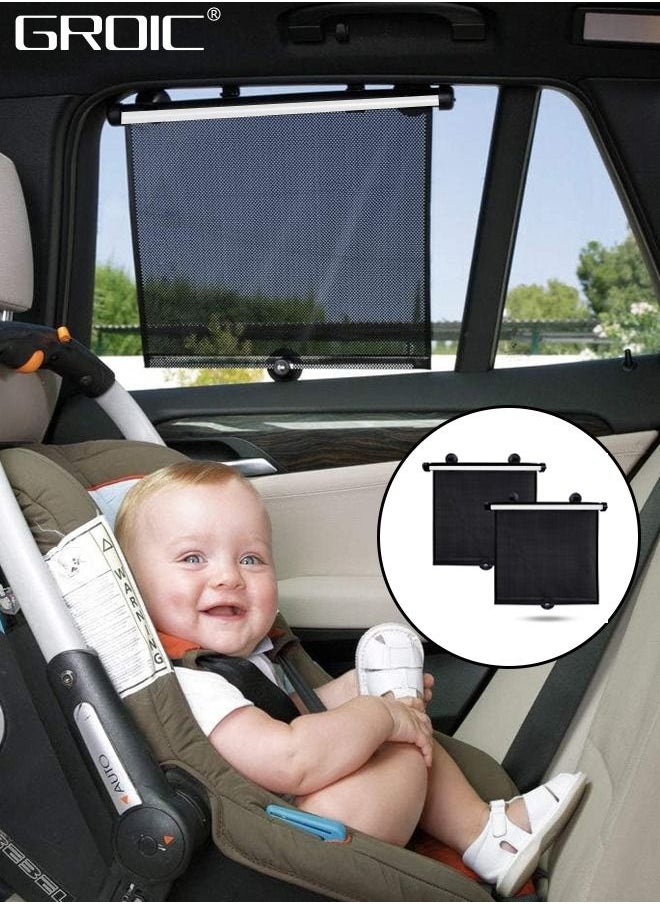 GROIC - Car Side Window Sun Shade (2 Pack),Retractable Car Roller Sunshade for Kids,Car Sun Shade Helps Block Sun Glare and Heat - Image 1