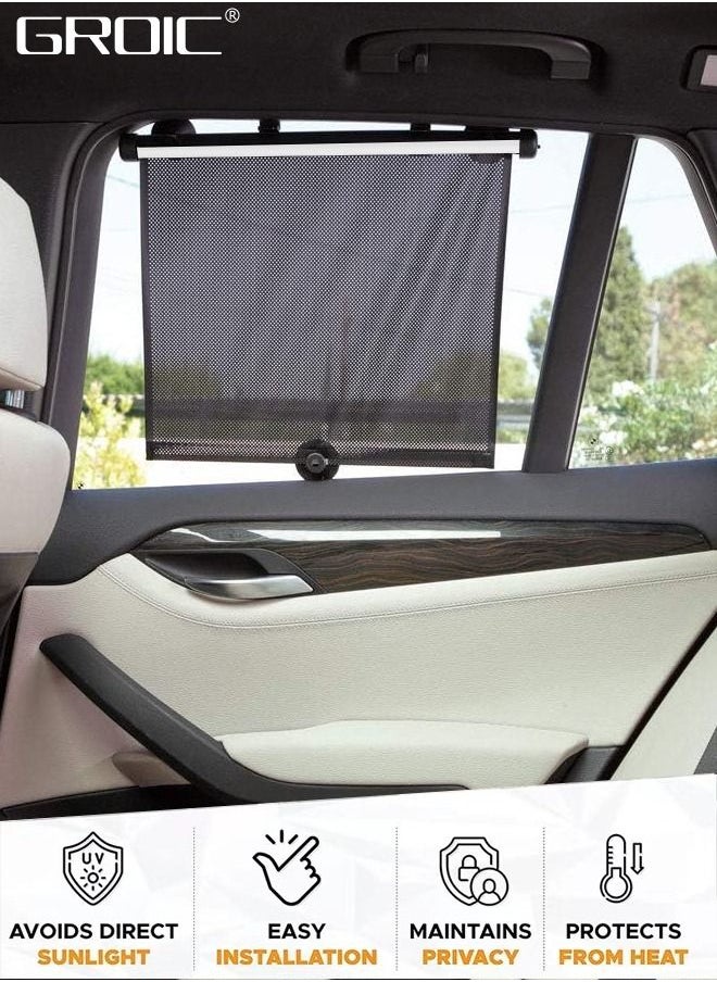 GROIC - Car Side Window Sun Shade (2 Pack),Retractable Car Roller Sunshade for Kids,Car Sun Shade Helps Block Sun Glare and Heat - Image 1
