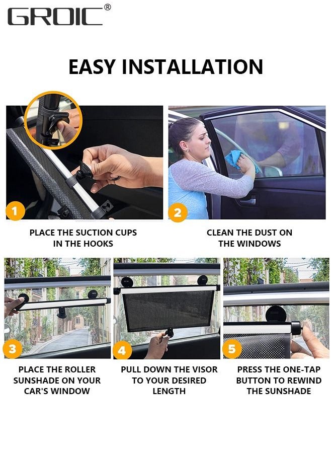 GROIC - Car Side Window Sun Shade (2 Pack),Retractable Car Roller Sunshade for Kids,Car Sun Shade Helps Block Sun Glare and Heat - Image 1