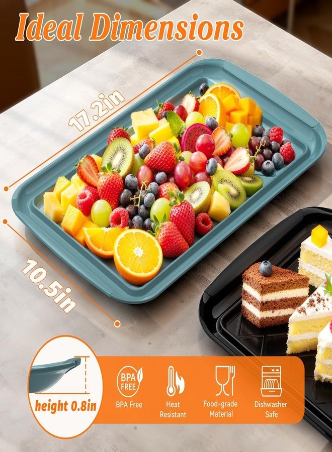 TasticTotes Serving Trays for Party - Set of 2, Large Serving Platters for Raw and Cooked Food, Dishwasher Safe, 17×10.5-inch Stackable Plastic Party Supplies for Grilling, BBQ, Meal Prep (Green, Black) - Image 2