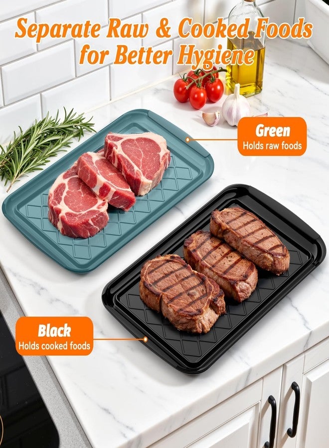 TasticTotes Serving Trays for Party - Set of 2, Large Serving Platters for Raw and Cooked Food, Dishwasher Safe, 17×10.5-inch Stackable Plastic Party Supplies for Grilling, BBQ, Meal Prep (Green, Black) - Image 3