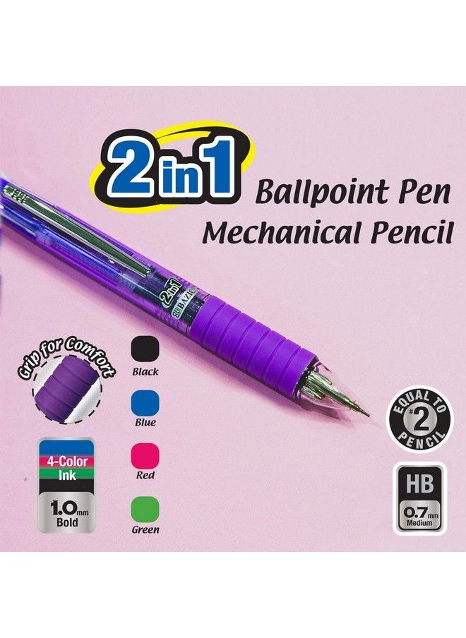 Bazic Products Bazic 4 + 1 Ballpoint Pen + Mechanical Pencil W Soft Grip Bold Point 1.0 Mm 0.7Mm Lead Assorted Colors Inks Smooth Writing 4Pack  - Image 3