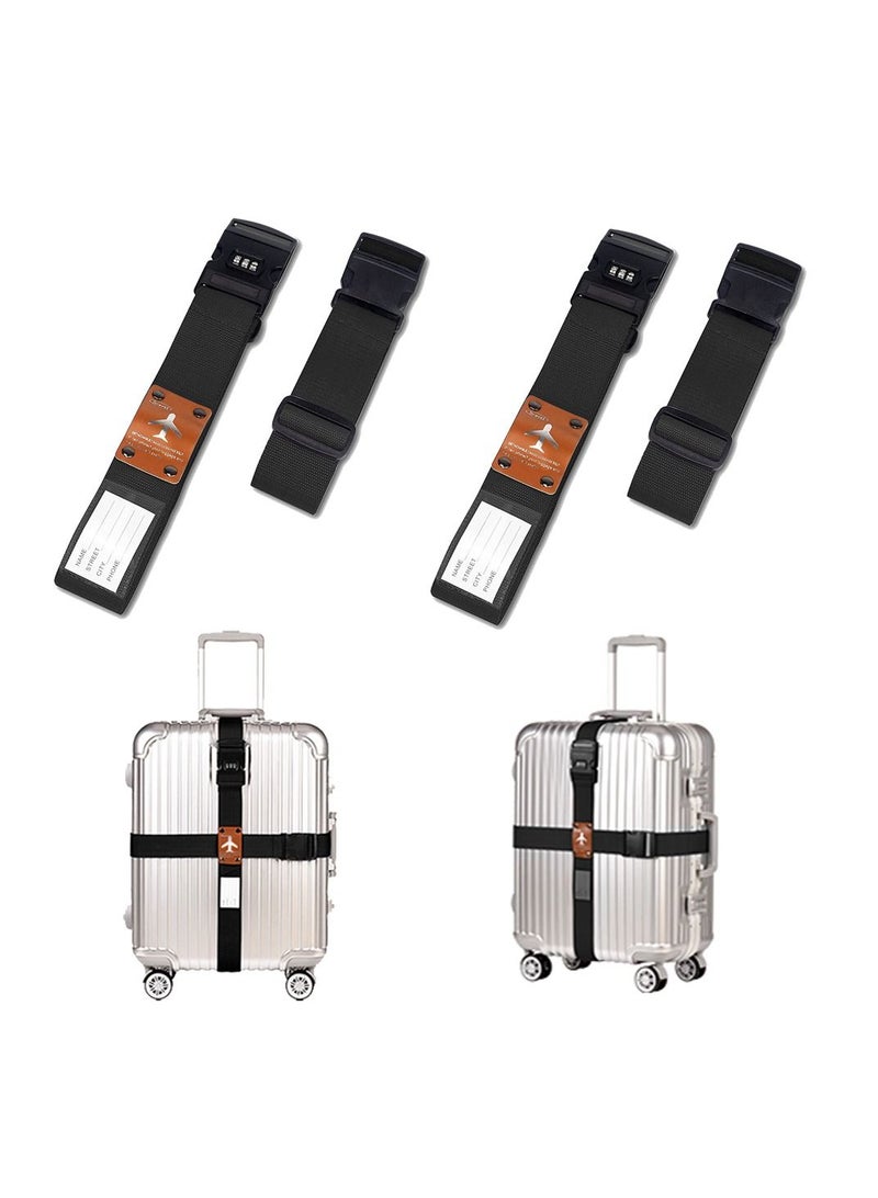 SYOSI 2 Pack Luggage Straps for Suitcases Packing Straps Travel Accessories Adjustable Suitcase Belts Travel Accessories for Safely Closing the Suitcases While Travelling and Marking Luggage Black - Image 2
