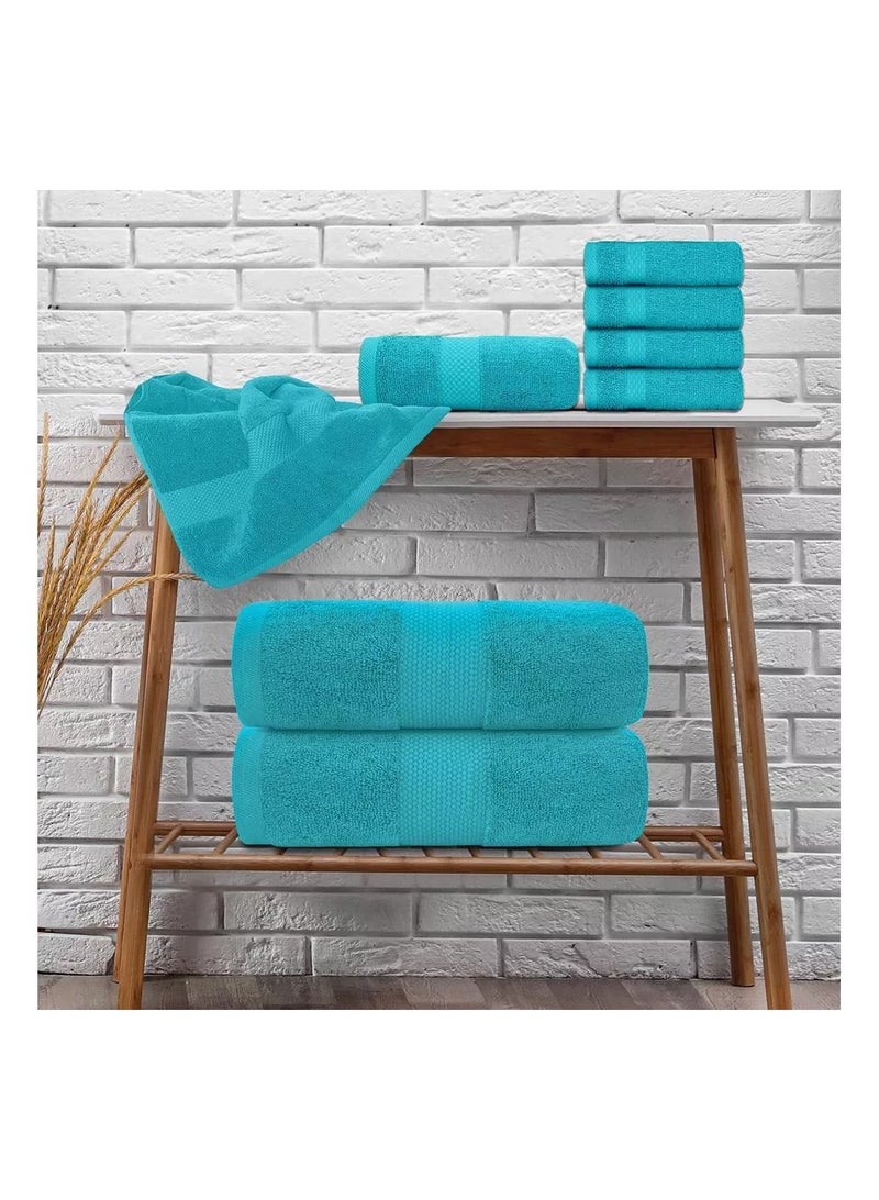 COMFY CLASSIC 8 PIECE HOTEL QUALITY AQUA BLUE 600GSM COMBED COTTON GIFT TOWEL SET - Image 2