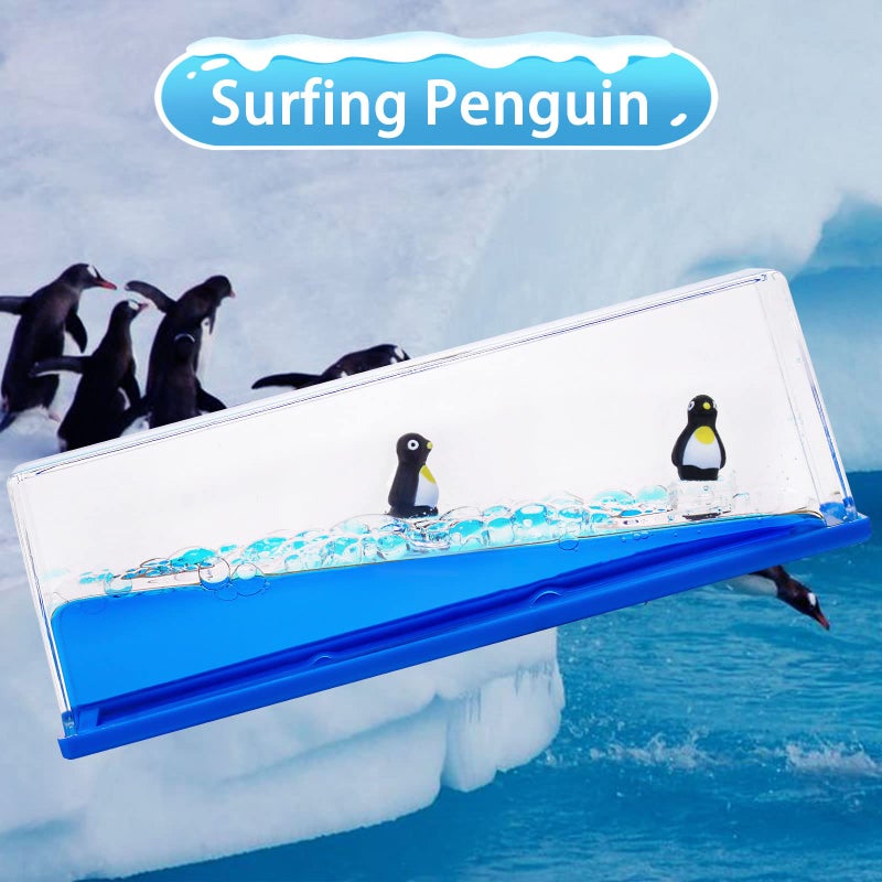 Honsheng Unsinkable Surfing Penguin Liquid Wave Paperweight Desk Sensory Toy Gifts for Kids Desk Stress Relievers for Adults - Image 2