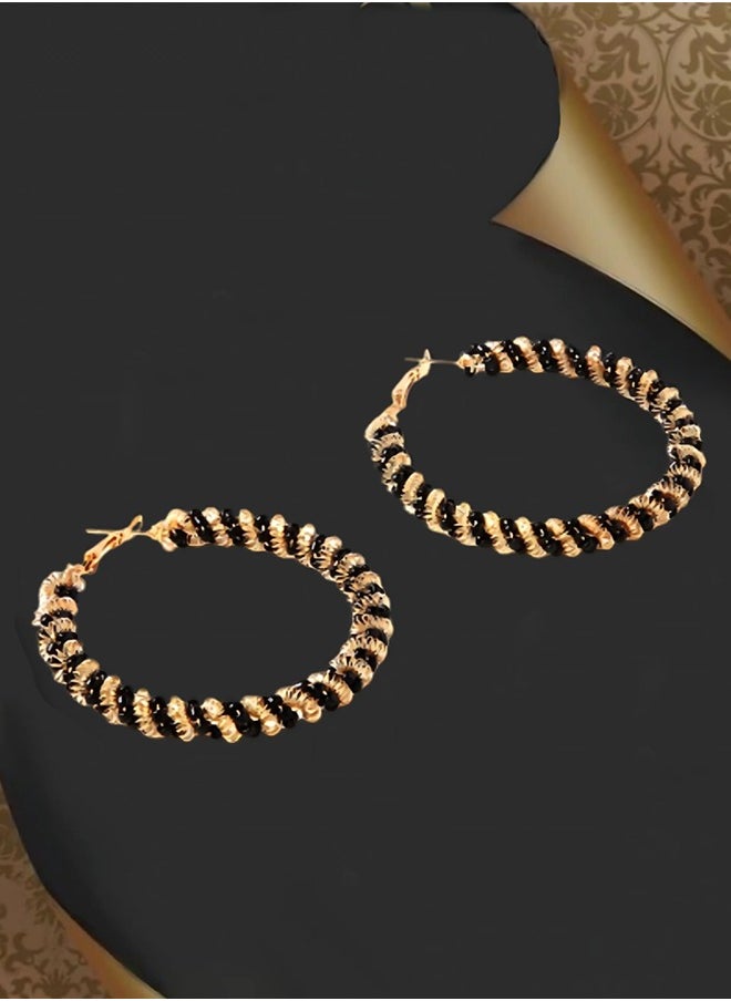 Just Peachy Just Peachy Black & Gold-Plated Circular Hoop Earrings, Modern and Elegant Design, High-Quality Gold Finish with Sleek, Lightweight and Comfortable ? Perfect for Everyday Wear or Special Occasions  - Image 3