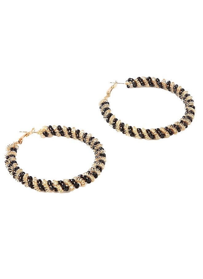 Just Peachy Just Peachy Black & Gold-Plated Circular Hoop Earrings, Modern and Elegant Design, High-Quality Gold Finish with Sleek, Lightweight and Comfortable ? Perfect for Everyday Wear or Special Occasions  - Image 1