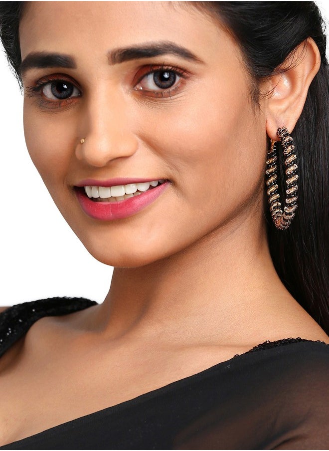 Just Peachy Just Peachy Black & Gold-Plated Circular Hoop Earrings, Modern and Elegant Design, High-Quality Gold Finish with Sleek, Lightweight and Comfortable ? Perfect for Everyday Wear or Special Occasions  - Image 2