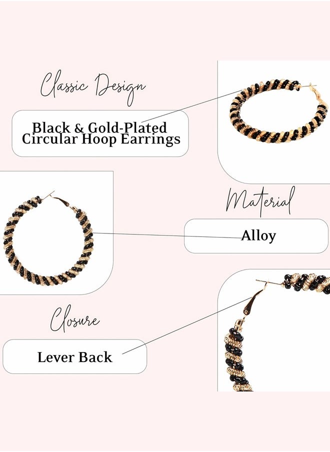 Just Peachy Just Peachy Black & Gold-Plated Circular Hoop Earrings, Modern and Elegant Design, High-Quality Gold Finish with Sleek, Lightweight and Comfortable ? Perfect for Everyday Wear or Special Occasions  - Image 4