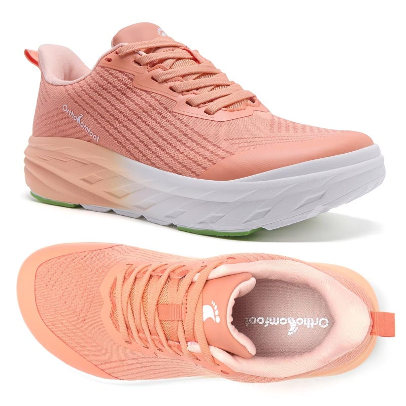 OrthoComfoot Women's Orthopedic Diabetic Wide Sneakers: Wear Cushion Plantar Fasciitis Hammer Toes Breathable Outdoor Walking Shoes, LightWeight Fashion Arch Support Heel Spur Bunions Sneakers Orange Size 7.5 - Image 1
