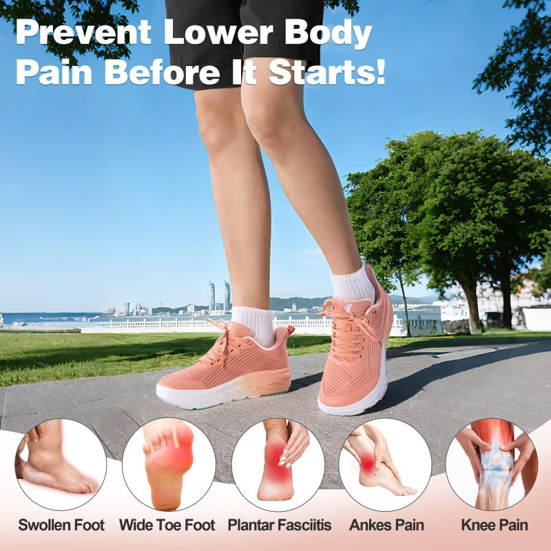 OrthoComfoot Women's Orthopedic Diabetic Wide Sneakers: Wear Cushion Plantar Fasciitis Hammer Toes Breathable Outdoor Walking Shoes, LightWeight Fashion Arch Support Heel Spur Bunions Sneakers Orange Size 7.5 - Image 4