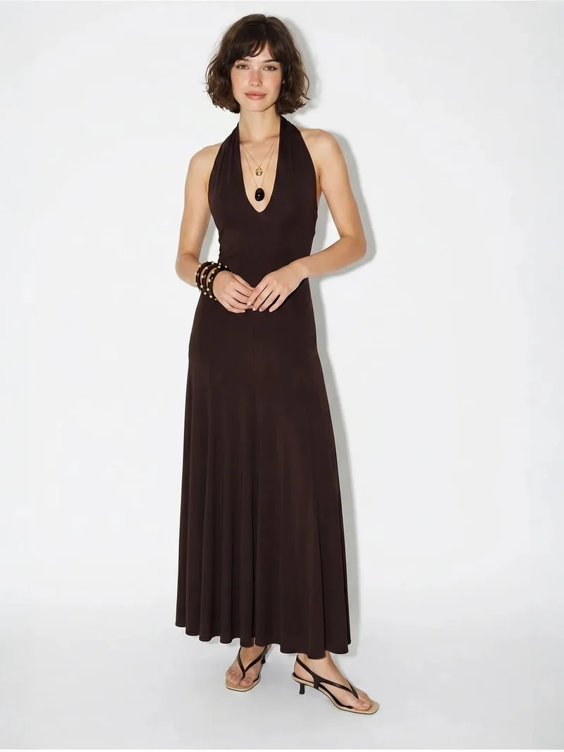 Bianco Lucci LUCCI Fitted Halter Maxi Dress
