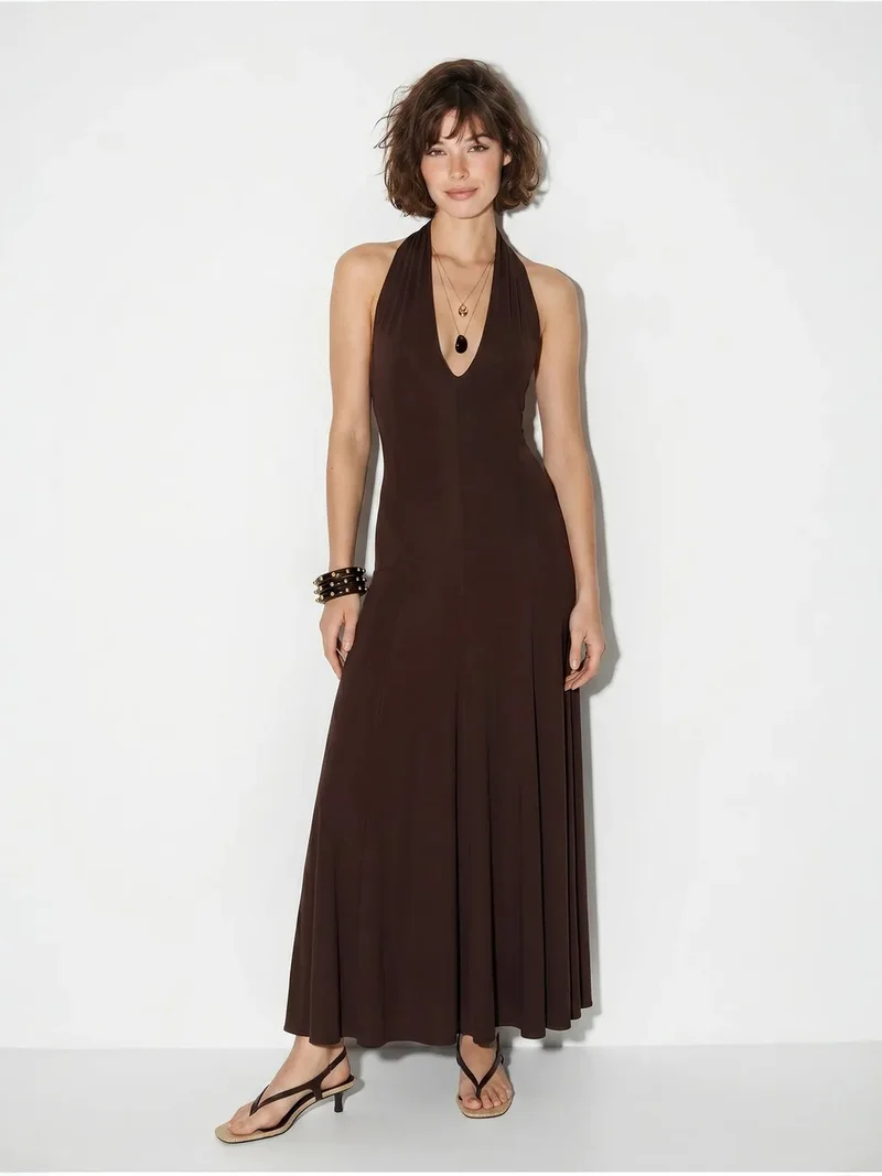 Bianco Lucci LUCCI Fitted Halter Maxi Dress