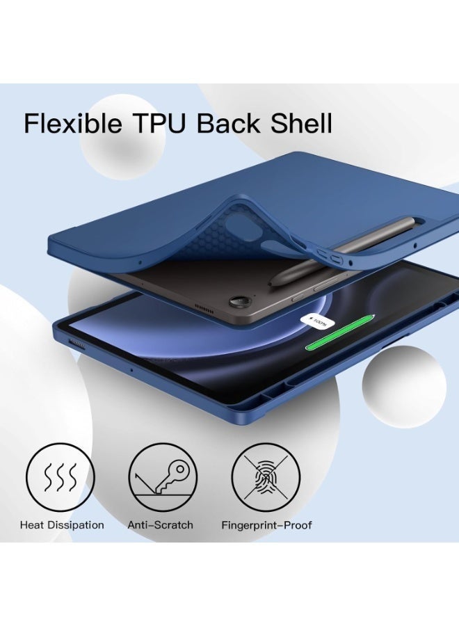 DUSALA Protective Case for Samsung Galaxy Tab S9 FE Plus 12.4 Inch – Tri-Fold Stand, Soft TPU Back, S Pen Holder & Charging Support Auto Wake/Sleep(Blue) - Image 2