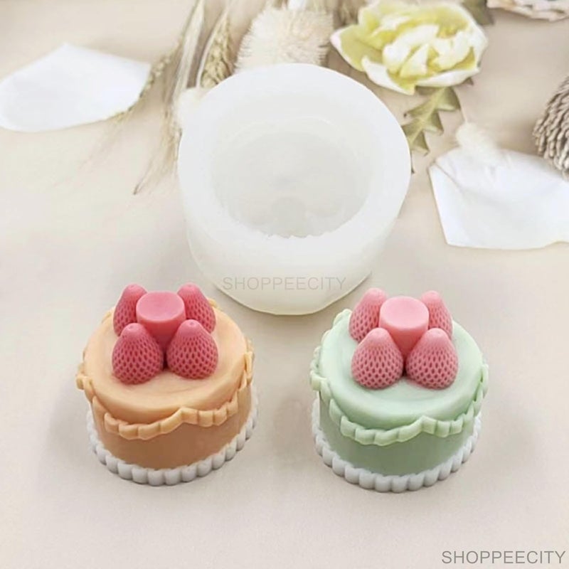 Shoppeecity Candle Mold I 3D Fondant Cake with Strawberry Shape Casting Silicone Epoxy Mould I for DIY Handmade Ornament Chocolate Cake Dcor Aromatherapy Soap Resin Art Craft Making Home Party Dcor - Image 4