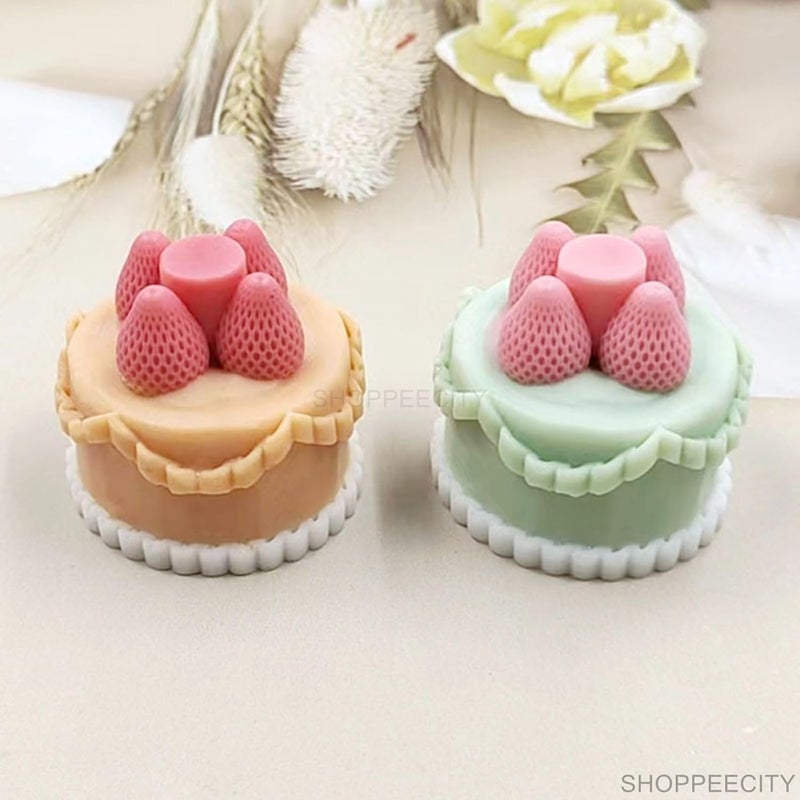 Shoppeecity Candle Mold I 3D Fondant Cake with Strawberry Shape Casting Silicone Epoxy Mould I for DIY Handmade Ornament Chocolate Cake Dcor Aromatherapy Soap Resin Art Craft Making Home Party Dcor - Image 2