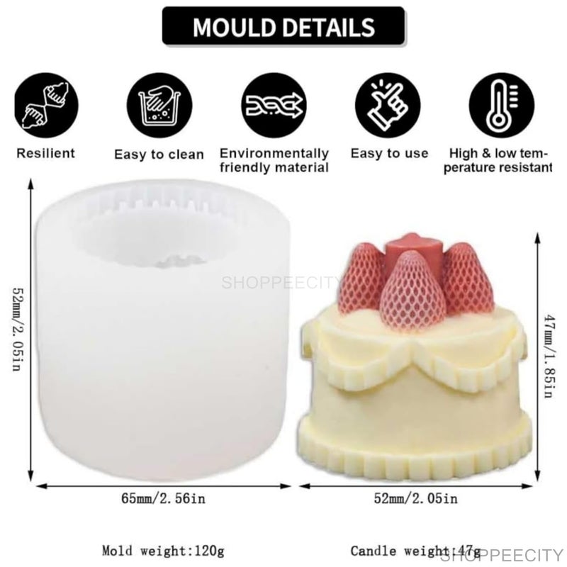 Shoppeecity Candle Mold I 3D Fondant Cake with Strawberry Shape Casting Silicone Epoxy Mould I for DIY Handmade Ornament Chocolate Cake Dcor Aromatherapy Soap Resin Art Craft Making Home Party Dcor - Image 3