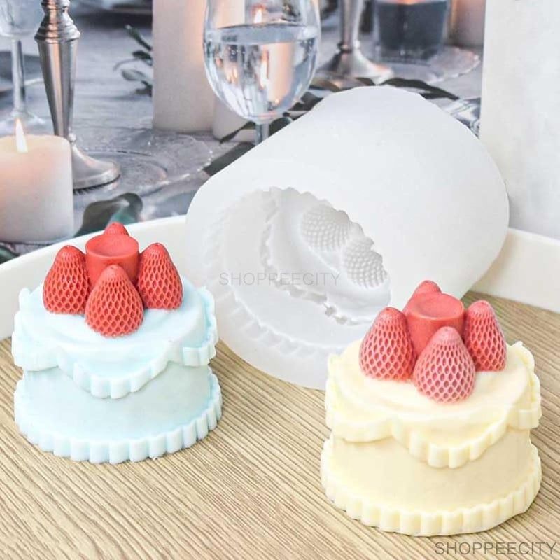 Shoppeecity Candle Mold I 3D Fondant Cake with Strawberry Shape Casting Silicone Epoxy Mould I for DIY Handmade Ornament Chocolate Cake Dcor Aromatherapy Soap Resin Art Craft Making Home Party Dcor - Image 5