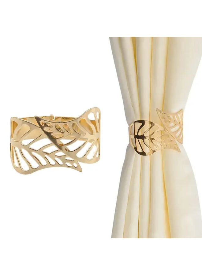 Golden Metal Leaf Pattern Curtain Clips Bohemian Style Window Holdbacks 2pcs - Image 1